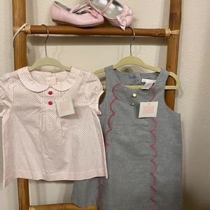 Janie & Jack shirt, dress and shoe set. 12-18mo.
